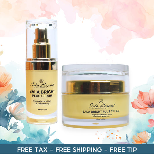 Sala Bright Plus Cream (1.7oz) & Sala Bright Plus Serum (30ml) – Made in the USA – Advanced Solutions for Skin Pigmentation, Dark Spot Corrector, Sun Spots, Melasma