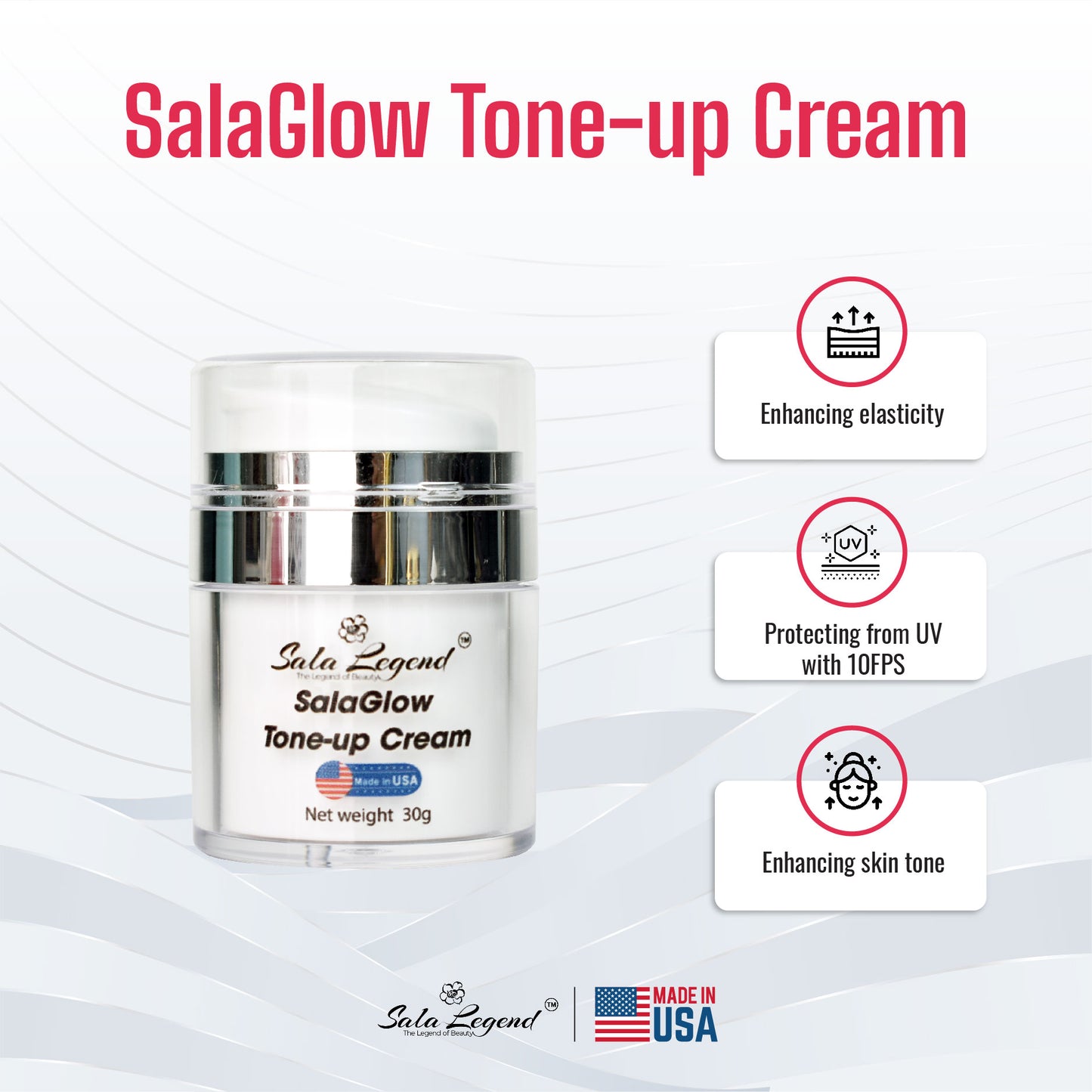 SalaGlow Tone-Up Skin Brightening Cream (30g) – Made in the USA – Daytime Nourishing Cream, Enhancing Skin Tone, Boosting Elasticity